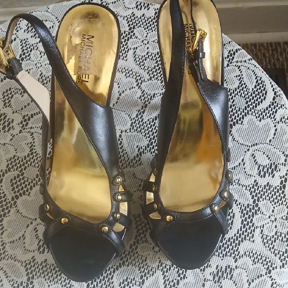 Michael Kors Black and Gold Stiletto Heels - Picture 1 of 8